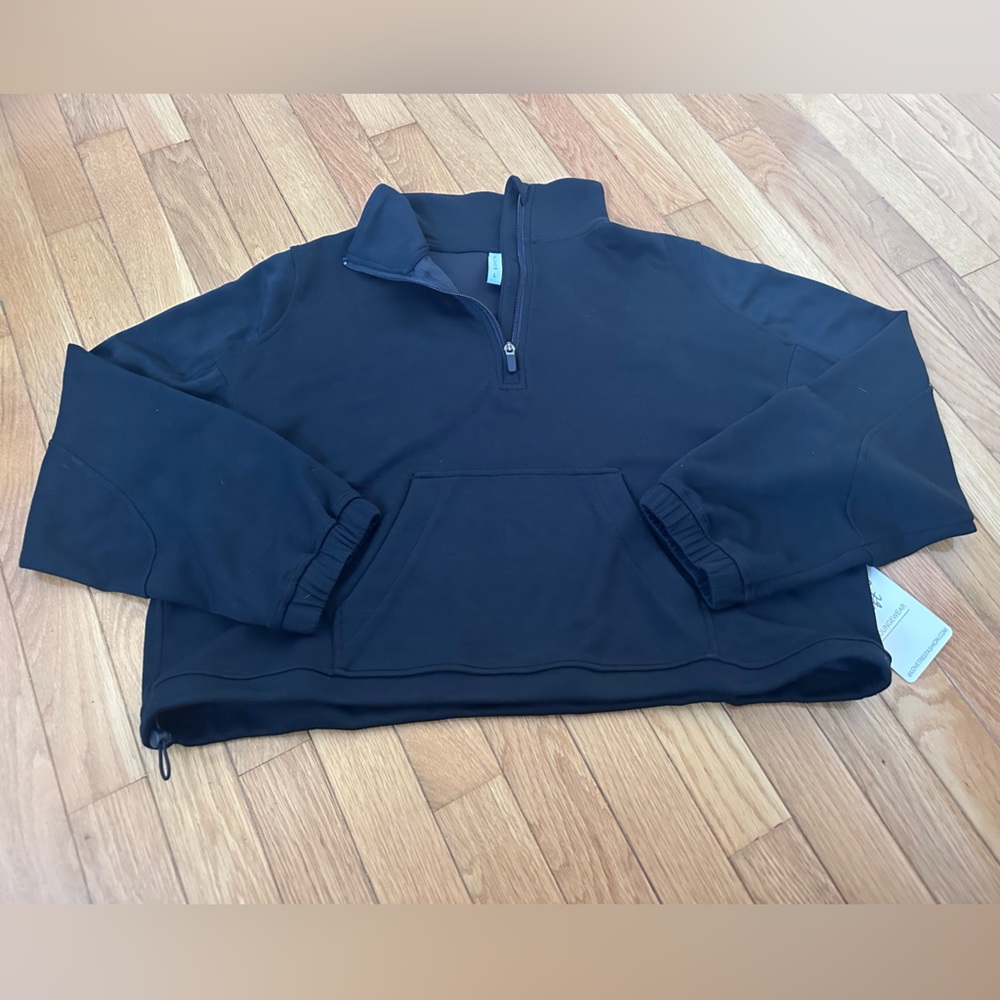 Lovetree Black Quarter-Zip Pullover Cropped Hoodie Sweatshirt Size Large